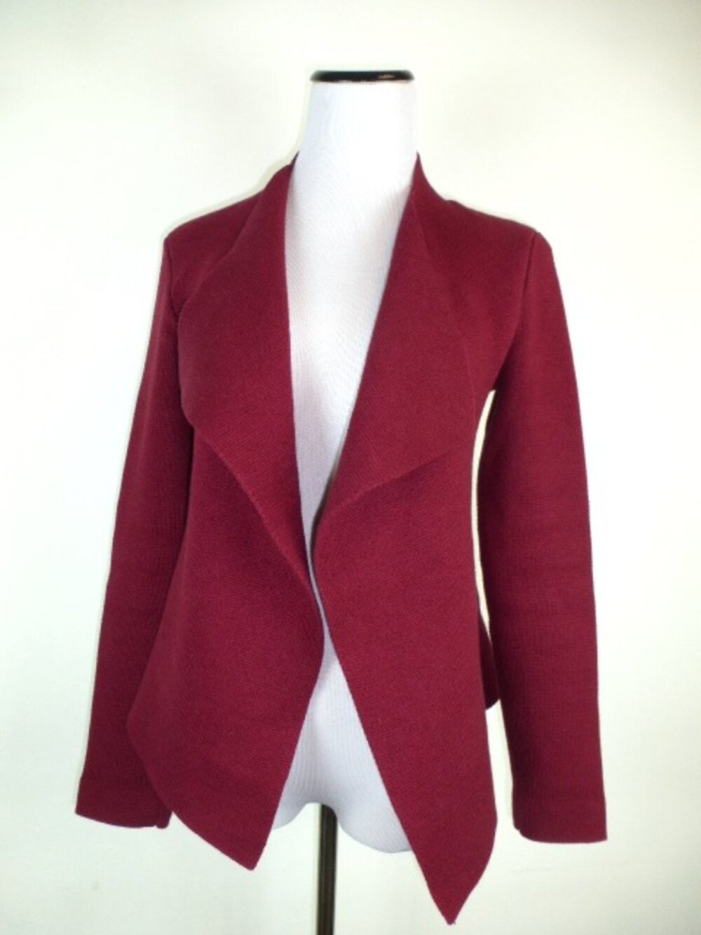Eileen Fisher burgundy maroon red Open Front cotton stretch Cardigan PS